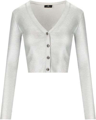 Elisabetta Franchi Cardigan crop laminé - Gris