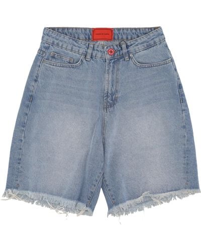 Vision Of Super Short Jeans Printed Flames And Logo Shorts Denim - Blue