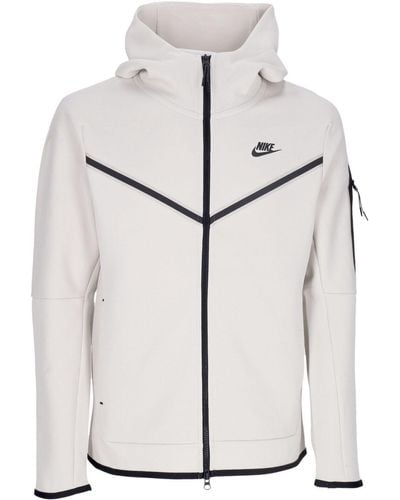 Nike Leichtes Kapuzen-Sweatshirt Mit Reibverschluss, Sportswear-Tech-Fleece-Hoodie Fur Herren, Light Bone/Schwarz - Weiß