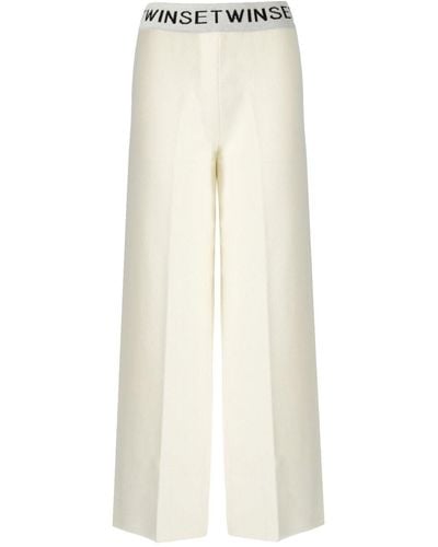 Twin Set Off-white Knitted Wide Leg Pants - Natural