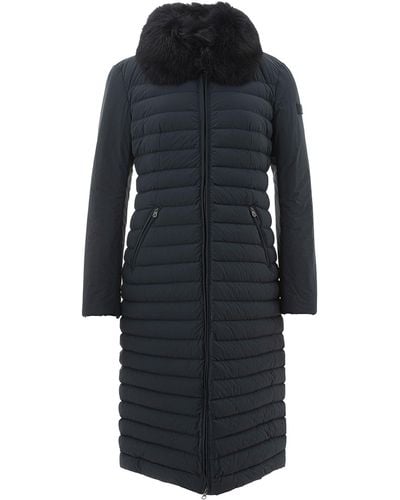 Peuterey Long Quilted Coat With Fur Detail - Blue