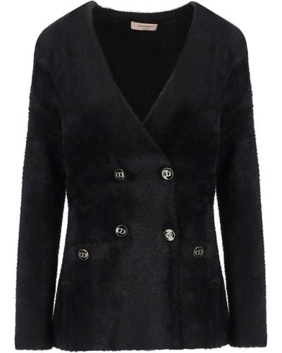 Twin Set Knitted Double Breasted Jacket - Black