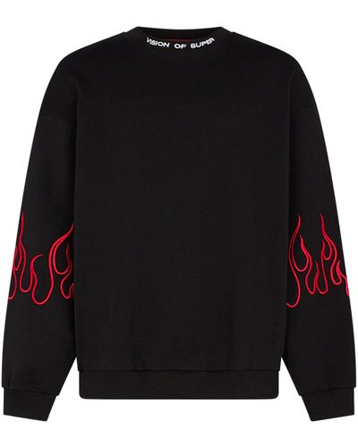 Vision Of Super Lightweight Crewneck Sweatshirt Embroidered Flames Crewneck - Black