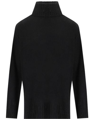 Twin Set Oversize Turtleneck Sweater With Rhinestones - Black