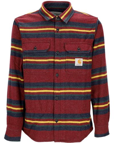 Carhartt Oregon Shirt Jacket Starco Stripe/Burgundy 'Long Sleeve Shirt - Red