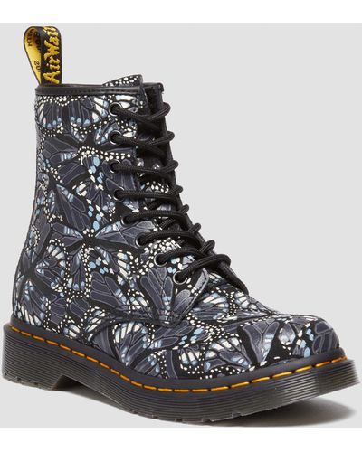Dr. Martens 1460 Butterfly Print Suede Lace Up Boots - Black