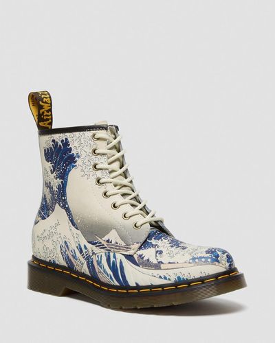 Dr. Martens The Met 1460 The Great Wave Leather Boots, Size: 3 - Blue