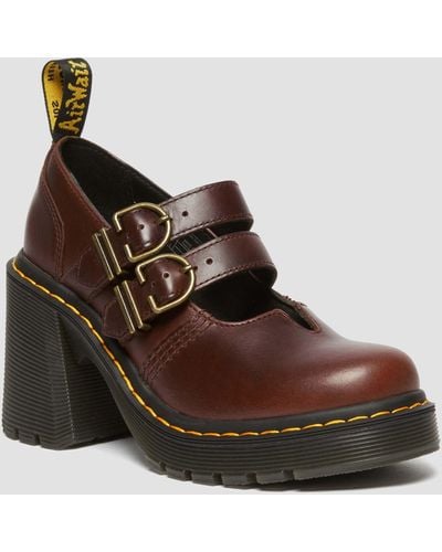 Dr. Martens Eviee Leather Mary Jane Heeled Shoes - Brown
