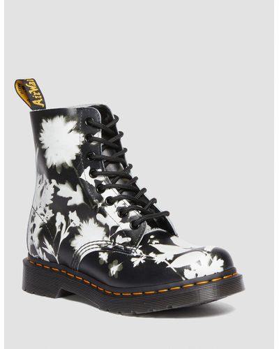 Dr. Martens 1460 Pascal Floral Shadow Leather Lace Up Boots - Black