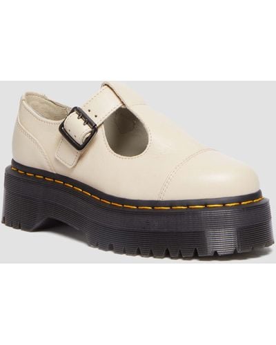 Dr. Martens Bethan Pisa Leather Platform Mary Jane Shoes Taupe - White
