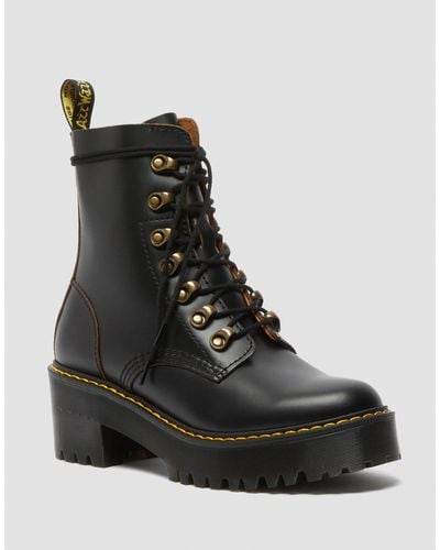 Dr. Martens Leona Vintage Smooth Leather Heeled Boots - Black