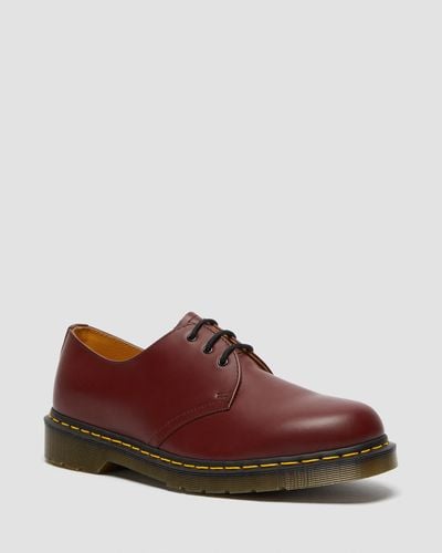 Dr. Martens 1461 Yellow Stitch Leather Oxford Shoes - Red