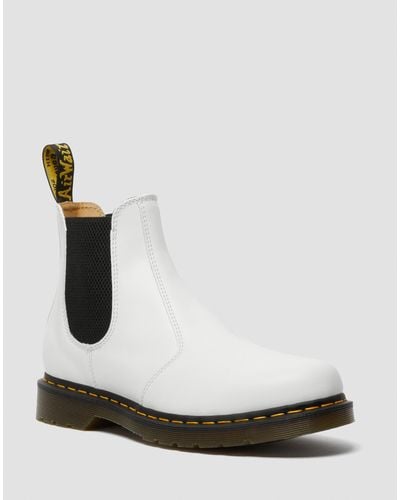 Dr. Martens 2976 Yellow Stitch Smooth Leather Chelsea Boots - White