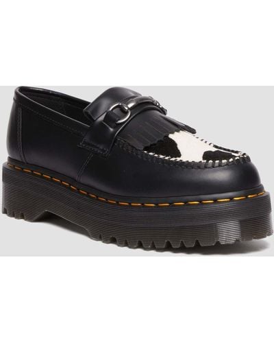 Dr. Martens Adrian Snaffle Hair-on Leather Cow Print Kiltie Loafers Black