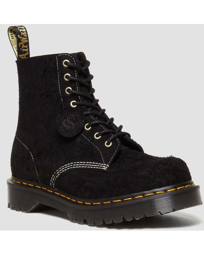 Dr. Martens 1460 Pascal Made In England Emboss Suede Lace Up Boots - Black
