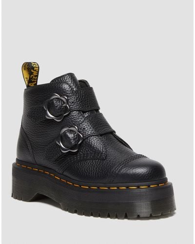 Dr. Martens Dames Devon Bloemengesp Leren Platform Laarzen - Zwart