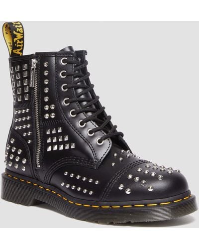 Dr. Martens 1460 Studded Zip Leather Boots - Black
