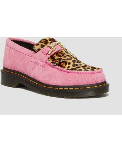 Dr. Martens Adrian Hair-on Leopard Snaffle Loafers - Pink