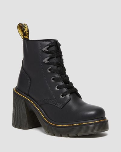 Dr. Martens Chesney Leather Flared Heel Lace Up Boots in Black | Lyst