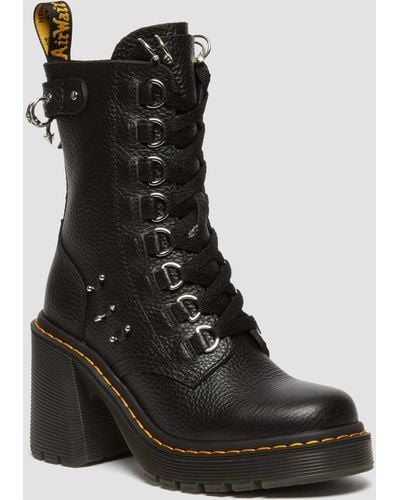 Dr. Martens Chesney Piercing Leather Flared Heel Lace Up Boots - Black