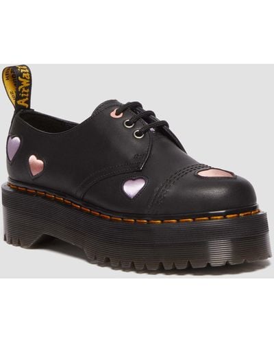 Dr. Martens 1461 Leather Heart Platform Shoes - Black