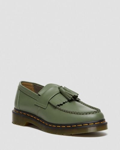 Dr. Martens Adrian Yellow Stitch Leather Tassel Loafers - Green