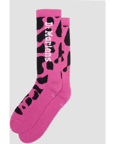 Dr. Martens Vertical Logo Cow Print Cotton Blend Socks - Pink