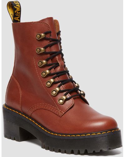 Dr. Martens Leona Farrier Leather Heeled Boots - Brown