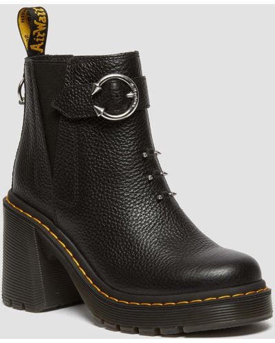 Dr. Martens Spence Piercing Leather Flared Heel Chelsea Boots - Black