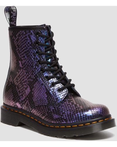 Dr. Martens 1460 Snake Print Emboss Leather Lace Up Boots - Blue