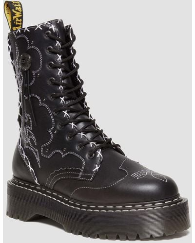 Dr. Martens Jadon Hi Contrast Stitch Leather Platform Boots - Black