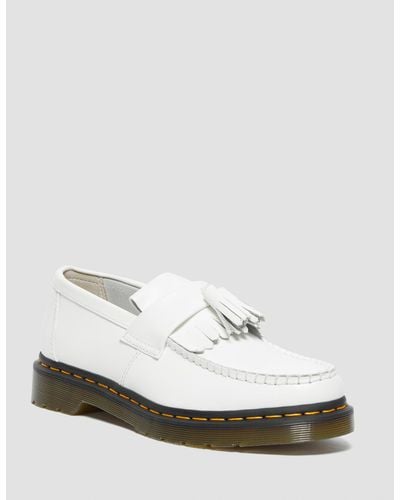 Dr. Martens Adrian Yellow Stitch Leather Tassel Loafers - White