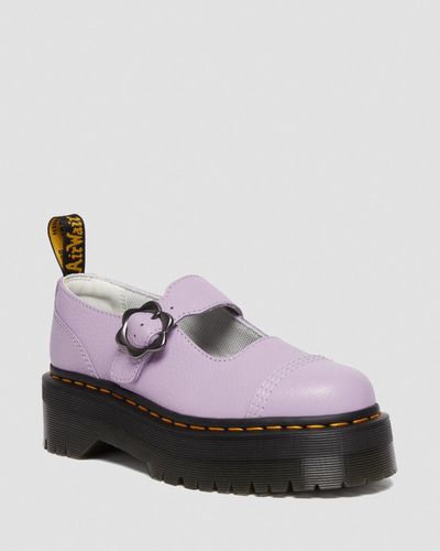 Dr. Martens Addina Flower Buckle Leather Platform Shoes - Purple