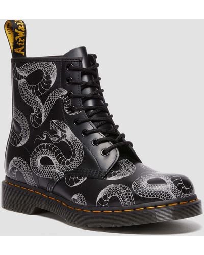 Dr. Martens 1460 Serpent Print Leather Lace Up Boots - Black