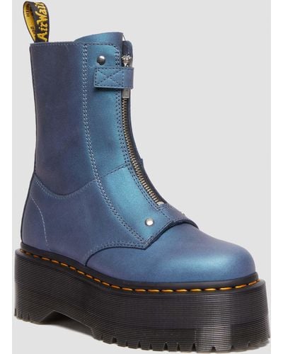 Dr. Martens Jetta Hi Max Metallic Leather Platform Boots - Blue