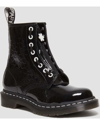 Dr. Martens 1460 Flower Emboss Patent Leather Lace Up Boots - Black