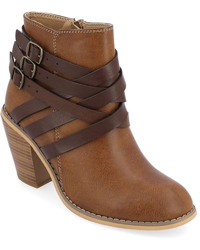 Journee Collection Strap Wide Bootie - Brown