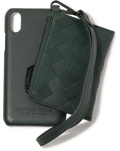 Bottega Veneta Woven Leather Iphone X Case & Wristlet - Green