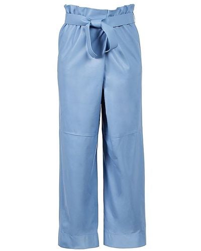 Ferragamo Chambray Wide-leg Pants - Blue