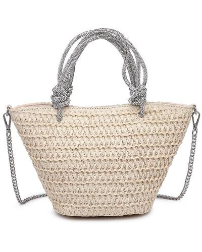 Urban Expressions Straw Knot Handle Shoulder Bag - White