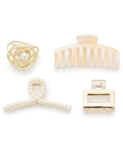 Kelly & Katie Faux Pearl & Gold Claw Hair Clip Set - White