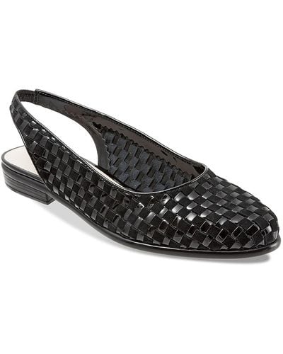 Trotters Lucy Woven Suede And Patent Leather Slingback Flats - Black