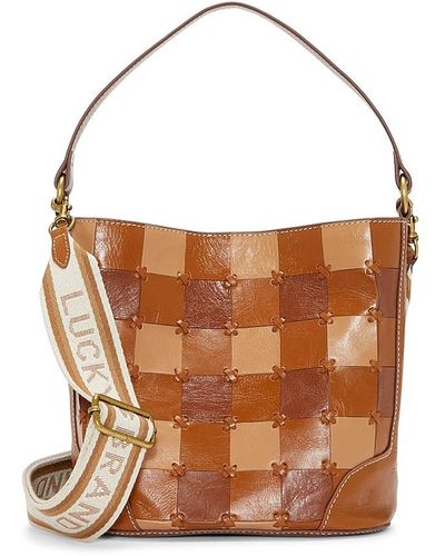 Lucky Brand Cali Checkered Leather Bucket Bag - Brown