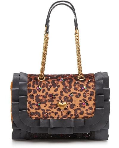 Betsey Johnson Leopard Ruffle Shoulder Bag - Black