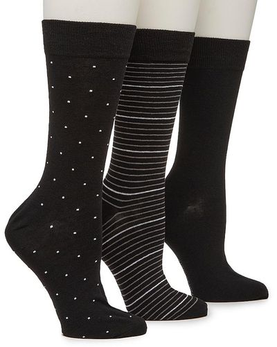 Vince Camuto Dot & Stripe Crew Socks - Black