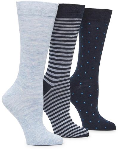 Vince Camuto Dot & Stripe Crew Socks - Blue