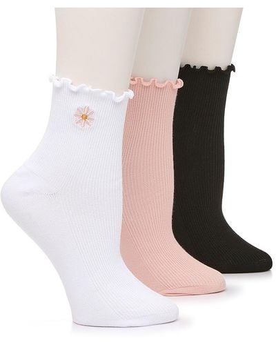 Steve Madden Flower Ruffle Crew Socks - Black