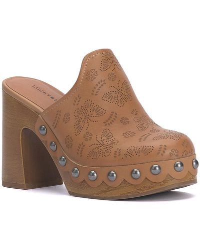 Lucky Brand Immia Leather Studded Clogs - Brown