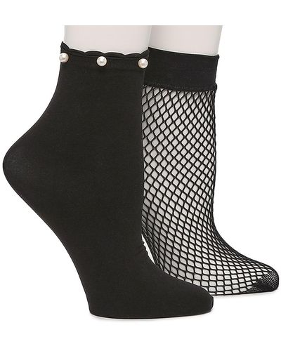 Mix No 6 Fishnet Pearl Ankle Socks - Black