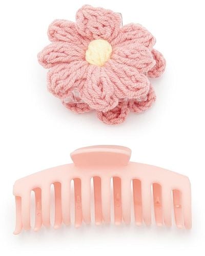 Kelly & Katie Yarn Flower Claw Hair Clip Set - Pink